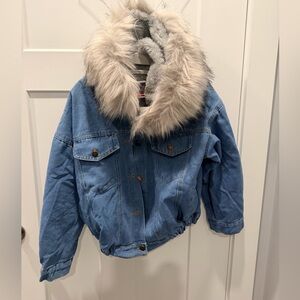 NWT BEIBEI Women’s Denim Jacket Faux Fur Lined Blue Coat Size M New